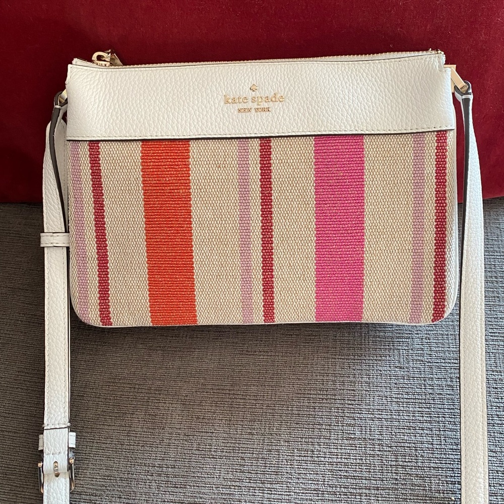 NWT Kate Spade New York Leila Triple Gusset Leather Canvas Crossbody Bag